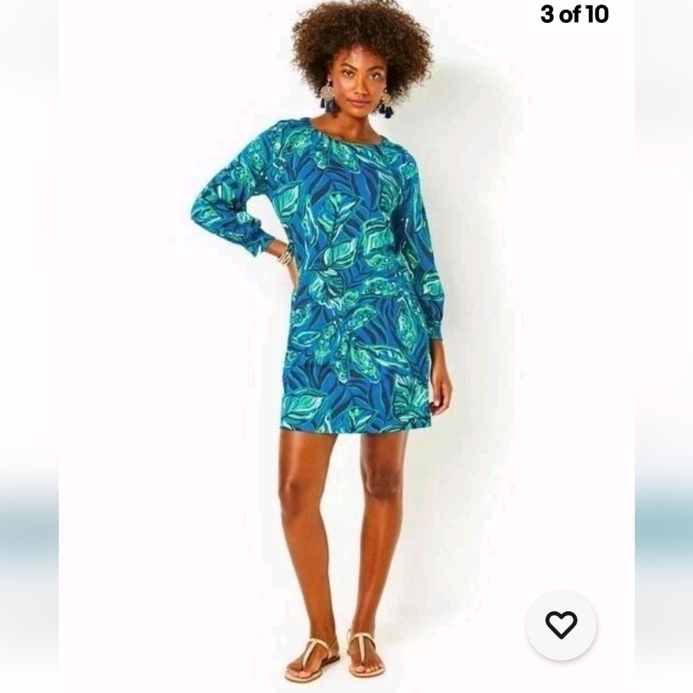 Lilly Pulitzer Elianna Indigo Breeze Shady Gators Blue and Green Dress.